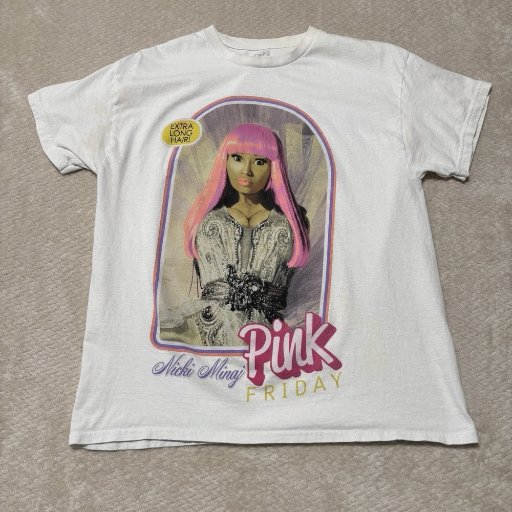 Nicki Minaj Unisex Pink Friday Graphic T Shirt *Stained* Size Large 21 x 27.5
